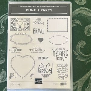 Stampin' Up! Punch Party Stamp Set  NEW phrases all occasions hearts frames